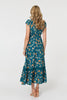 Teal | Floral Cap Sleeve Lace Trim Maxi Dress
