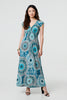 Green | Mosaic Print Cap Sleeve Empire Maxi Dress
