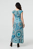 Green | Mosaic Print Cap Sleeve Empire Maxi Dress
