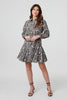 Black | Animal Print Tie Waist Short Shirt Dress
