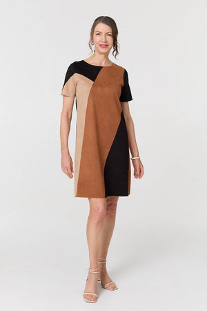 Brown | Colour Block Short Sleeve Midi Dress
