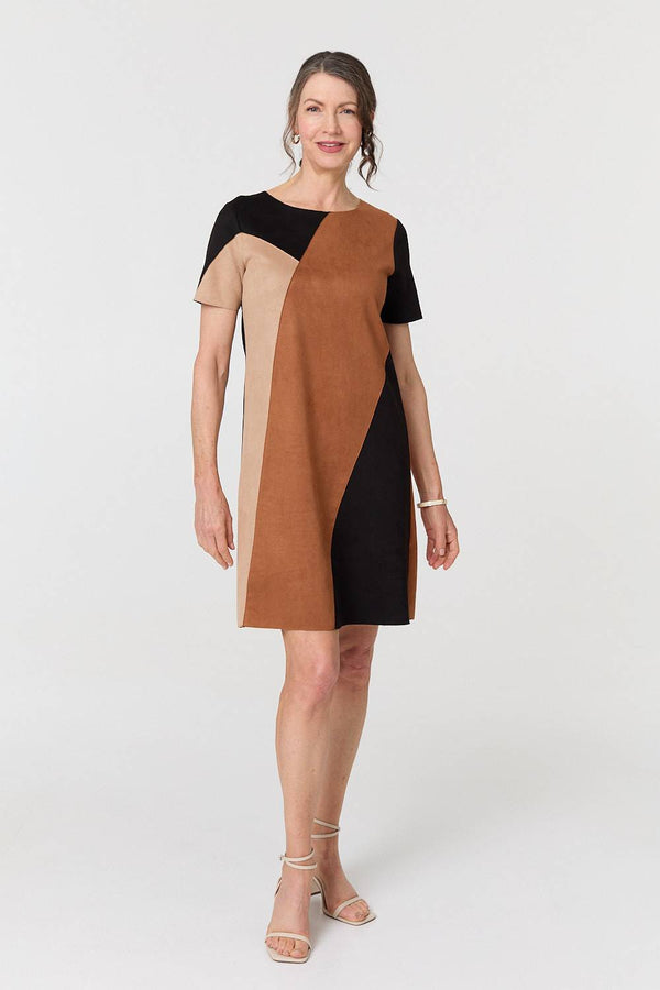Brown | Colour Block Short Sleeve Midi Dress
