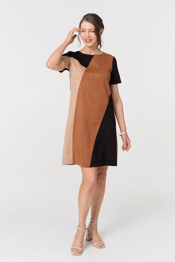 Brown | Colour Block Short Sleeve Midi Dress
