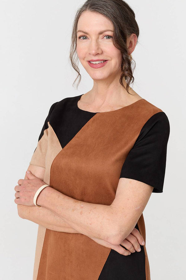 Brown | Colour Block Short Sleeve Midi Dress
