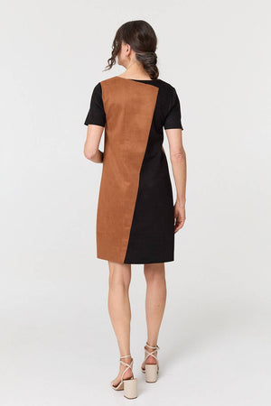 Brown | Colour Block Short Sleeve Midi Dress
