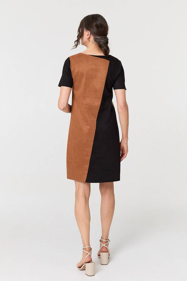 Brown | Colour Block Short Sleeve Midi Dress
