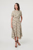 Green | Printed Short Sleeve Shirred Midi Dress
