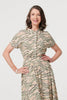 Green | Printed Short Sleeve Shirred Midi Dress
