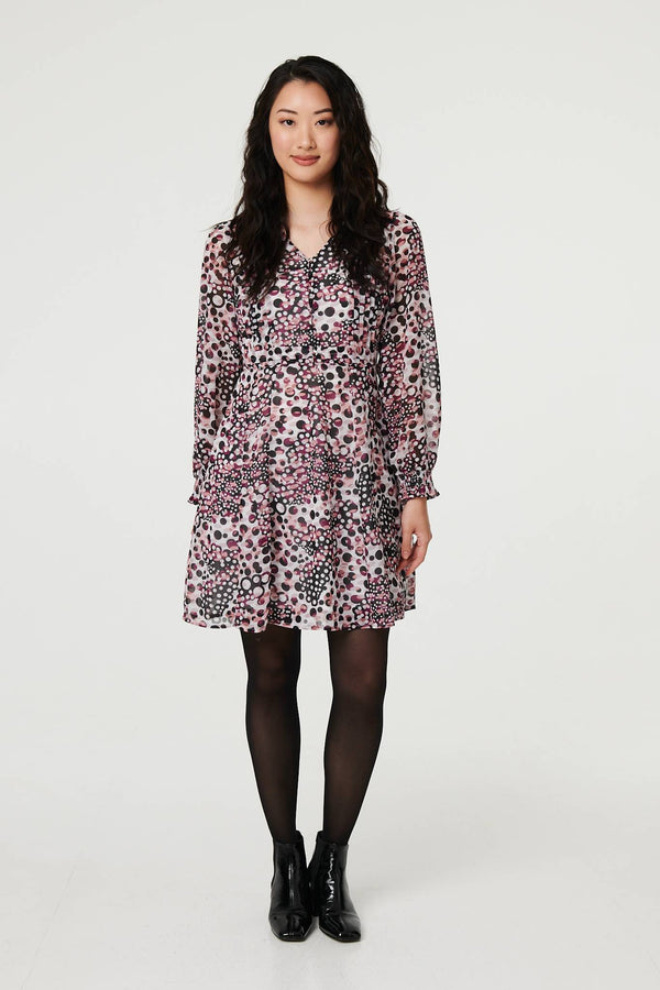 Pink | Polka Dot Long Sleeve Short Dress
