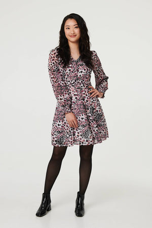 Pink | Polka Dot Long Sleeve Short Dress
