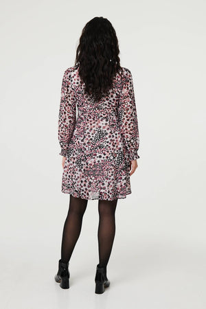 Pink | Polka Dot Long Sleeve Short Dress
