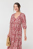 Red | Printed Ruched 3/4 Sleeve Midi Dress
