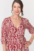 Red | Printed Ruched 3/4 Sleeve Midi Dress
