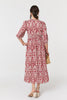 Red | Printed Ruched 3/4 Sleeve Midi Dress
