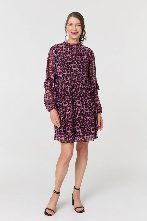 Purple | Animal Print Semi Sheer Short Dress
