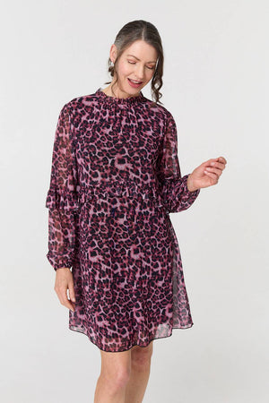 Purple | Animal Print Semi Sheer Short Dress
