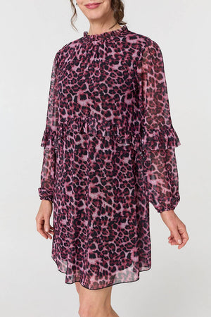 Purple | Animal Print Semi Sheer Short Dress
