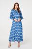 Navy | Printed Long Sleeve Tie Waist Dress

