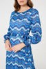 Navy | Printed Long Sleeve Tie Waist Dress
