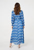Navy | Printed Long Sleeve Tie Waist Dress
