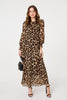 Brown | Animal Print Sheer Layered Maxi Dress
