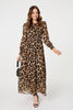Brown | Animal Print Sheer Layered Maxi Dress

