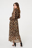 Brown | Animal Print Sheer Layered Maxi Dress
