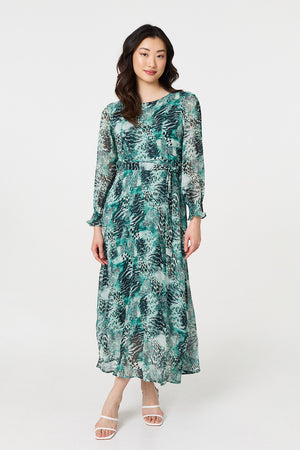 Green | Animal Print Semi Sheer Maxi Dress