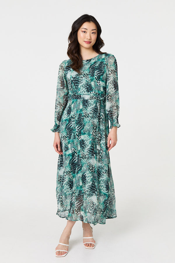 Green | Animal Print Semi Sheer Maxi Dress