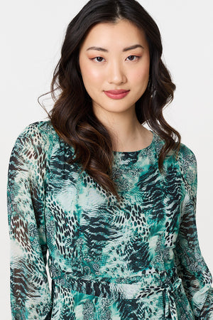 Green | Animal Print Semi Sheer Maxi Dress