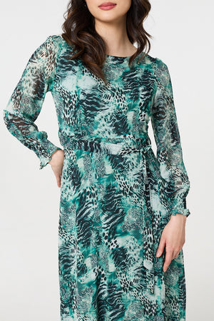 Green | Animal Print Semi Sheer Maxi Dress