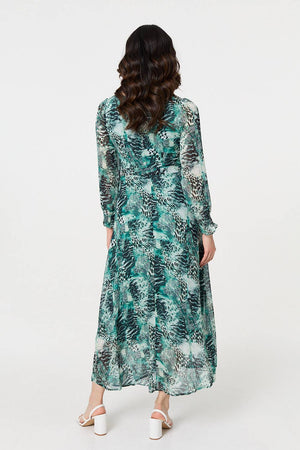 Green | Animal Print Semi Sheer Maxi Dress