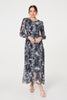 Navy | Animal Print Semi Sheer Maxi Dress : Model is 5'9