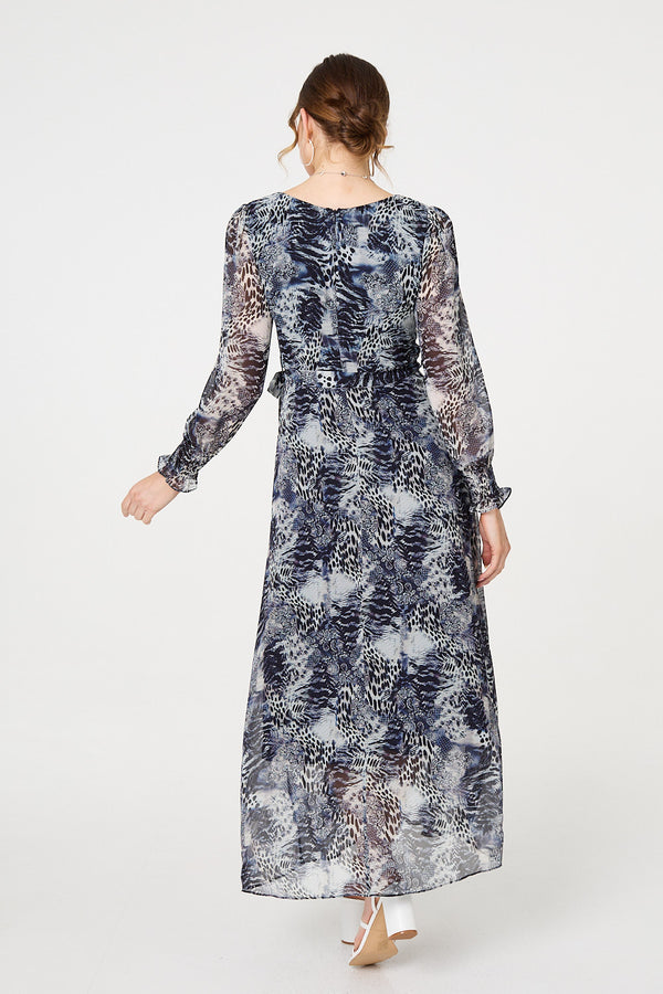 Navy | Animal Print Semi Sheer Maxi Dress
