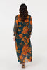 Orange | Floral Semi Sheer Tie Waist Maxi Dress

