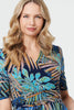 Blue | Leaf Print Wrap Front Pleat Midi Dress
