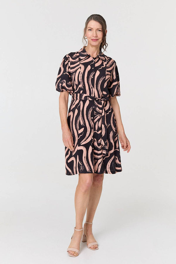 Pink | Brushstroke Print Short Shirt Dress
