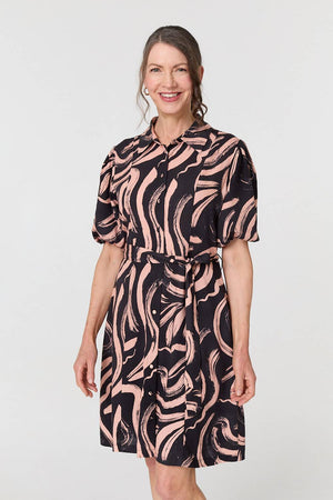 Pink | Brushstroke Print Short Shirt Dress
