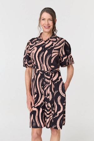 Pink | Brushstroke Print Short Shirt Dress : Model is 5'8