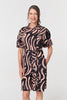 Pink | Brushstroke Print Short Shirt Dress : Model is 5'8