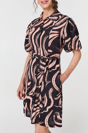 Pink | Brushstroke Print Short Shirt Dress
