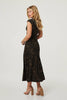 Black | Polka Dot Cap Sleeve A-Line Maxi Dress
