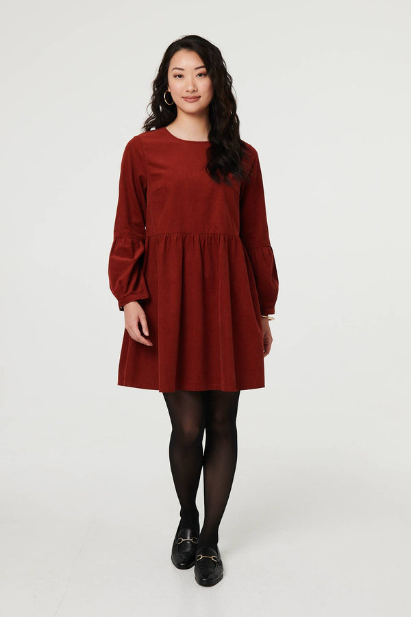 Rust | Relaxed Long Sleeve Short Smock Dress
