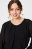 Black | Semi Sheer Pleat Long Sleeve Midi Dress
