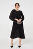Black | Semi Sheer Pleat Long Sleeve Midi Dress
