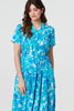 Blue | Printed Short Sleeve Tie Waist Midi Dress
