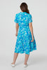 Blue | Printed Short Sleeve Tie Waist Midi Dress
