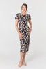 Navy | Printed Short Sleeve Slim Fit Midi Dress
