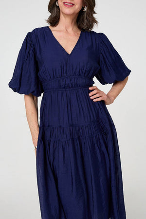 Navy | Printed 1/2 Sleeve Empire Maxi Dress
