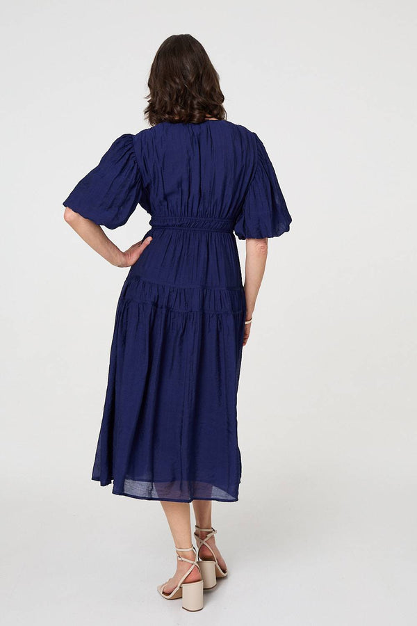 Navy | Printed 1/2 Sleeve Empire Maxi Dress
